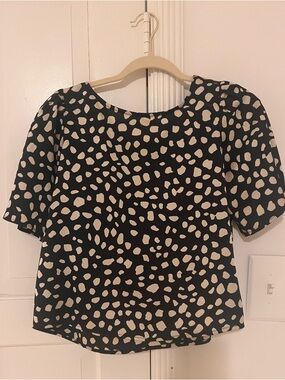 LOFT Black Top with Cream Spot Print